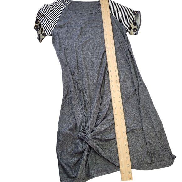 Women summer Twist Knot T-Shirt Dress Casual Short Sleeve Gray Size Medium - Picture 8 of 8